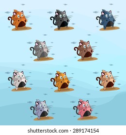 Set of cat icons. Funny collection of different cats.