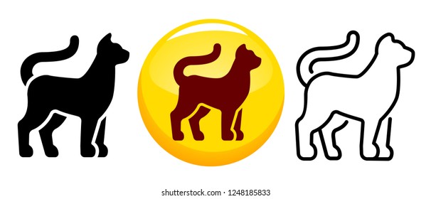 Set of Cat icons. Simple style,  silhouette, outline illustration of cat vector isolated icon on white background