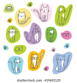 Conjunto de ilustraciones de gatos -pegatinas
Dibujo a mano alzada