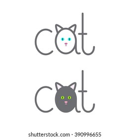 Set of cat lettering with lettering a in the shape of cat isolated on white background. Logo template. Design element
