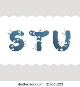 Set of cat letters S, T, U
