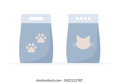 Conjunto de paquetes de basura de gato aislados en fondo blanco, ilustración vectorial plana