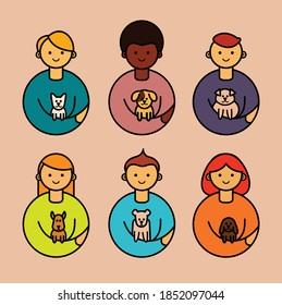 Set of Cat Lover Person in vector illustration