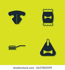 Set Cat nose, Dog collar, Hair brush for dog and cat and Bag of food pet icon. Vector