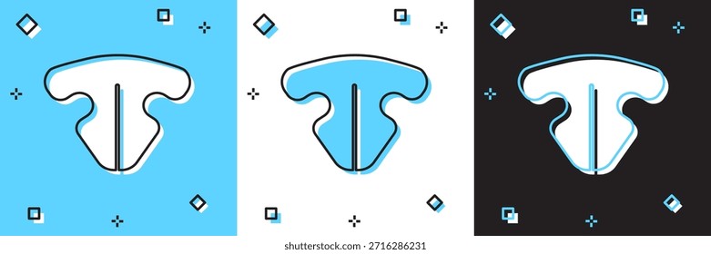 Conjunto de icono de nariz de gato aislado en azul y blanco, fondo negro.  Vector