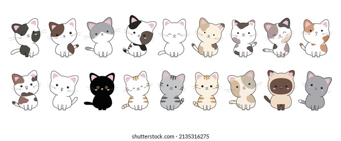 Set of cat on white background vector illustration