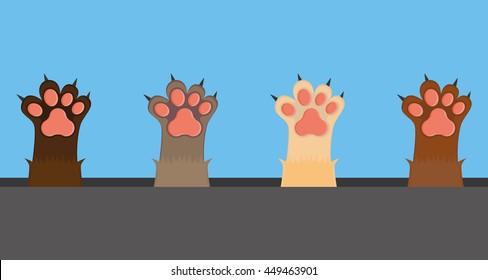 Set of cat paws with nails, Vector illustration