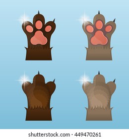 Set of cat paws with nails, Vector illustration
