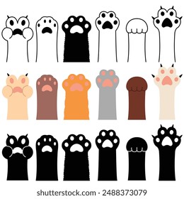 Set of cat paws vector illustration. Cat paws line art