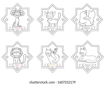 A set of cat represents horoscope symbol which are Aries, Taurus, Gemini, Leo, Cancer and Virgo.