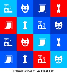 Set Cat scratching post, , Door for pet and Dog bone icon. Vector