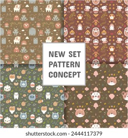 set of cat seamless patterns, Decorative backdrop for wallpaper, textile, wrapping, fabric print.