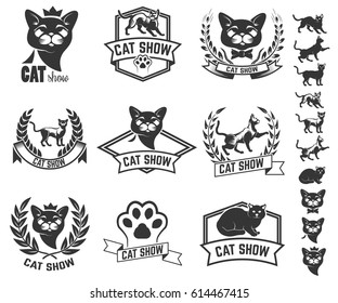 Set of cat show labels isolated on white background. Design elements for logo, label, sign. Vector illustration.
