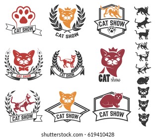 Set of cat show labels isolated on white background. Design elements for logo, label, sign. Vector illustration.
