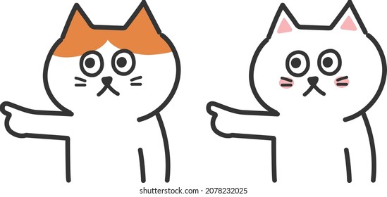 Set of cat showing somebody the way. Vector illustration isolated on white background.