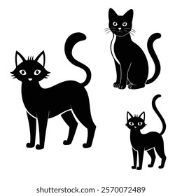 Set of Cat silhouette black cat art illustration Premium Vector