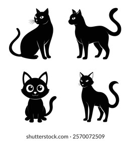 Set of Cat silhouette black cat art illustration Premium Vector