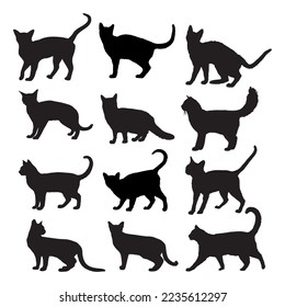 Set of cat silhouette vector art