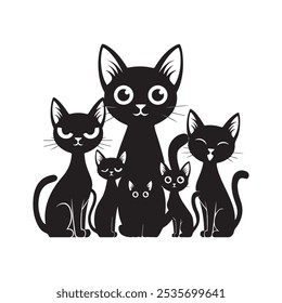 Set of cat silhouette vector art featuring multiple poses. Each cat is illustrated in a clean, minimalist style, capturing playful, relaxed, and curious stances. Ideal for graphic design and prints.