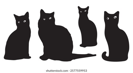 Set of Cat silhouette vector art illustration