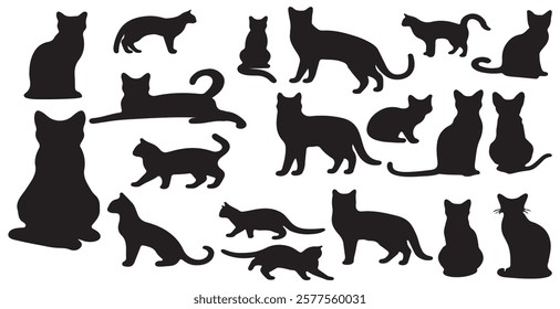 Set of Cat silhouette vector art illustration