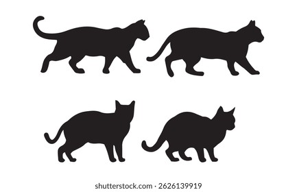 Set of cat silhouette vector illustration.