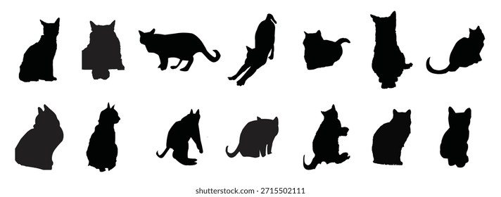  Conjunto de Ilustración vectorial de silueta de gato