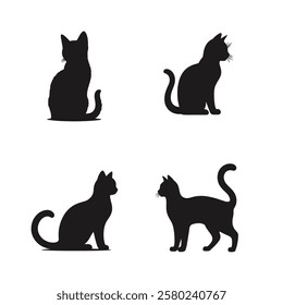 A set of cat silhouette. Cat silhouette in white isolated background