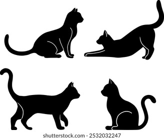 Set of cat silhouettes in various poses