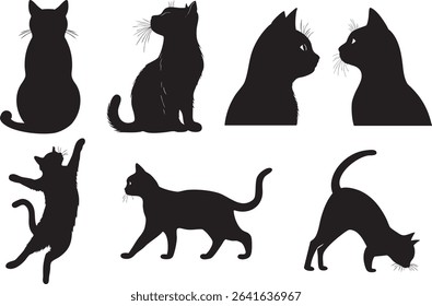 Set of Cat Silhouettes in Various Poses