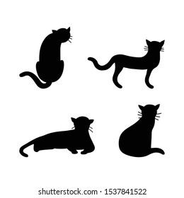 Set of cat silhouettes. Vector hand drawn collection of cat, leopard, jaguar, cheetah. Cute animals are ready for animation, your design, printing, postcard. Funny baby leopards. EPS10