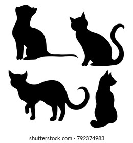 Set of cat silhouettes, vector illustration.