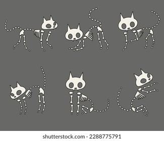 Set cat skeleton vector illustration