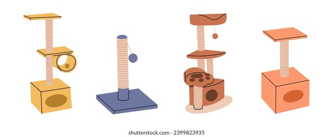 Set of cat tower. Cat trees and scratching posts set.playground with climbing platforms.