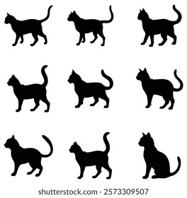 A set of cat vector silhouette illustration