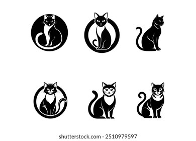 conjunto de gato vetor, silhueta, design de logotipo preto e branco estilo conceito 