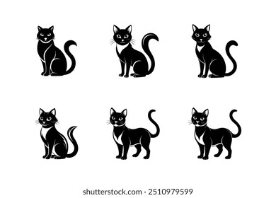 Set Katzenvektor, Silhouette, Logo Design schwarz-weiß Stil Konzept 