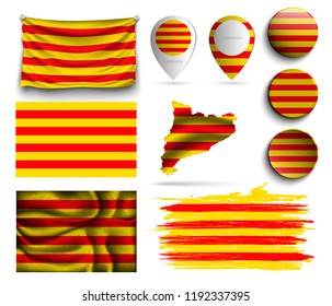 set of catalonia flags collection isolated on white