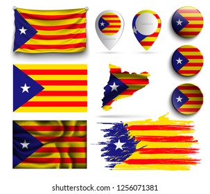 set of catalonia flags collection isolated on white