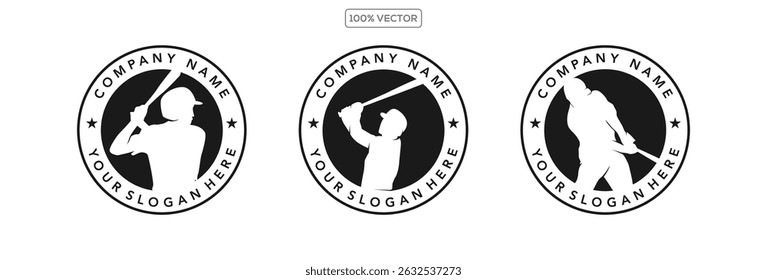 set of Catcher in Action Baseball Logo Design on Transparent Background  