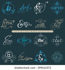 Set of catchwords ampersands in geometric thin line shape art deco retro vintage frame