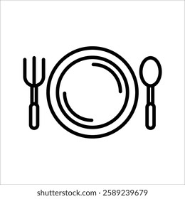Set of catering menu, restaurant, spoon, fork and plate icons set in line. Cutlery Vector Illustration