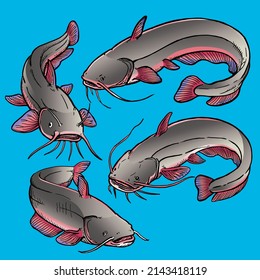 Set of catfishes Premium Vector