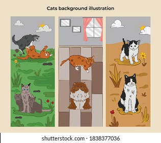 Set cats background vector illustration