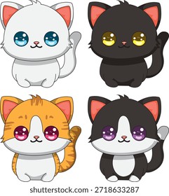 Set Of Cats Breeds 4 Different Kitten Illustration Cartoon Vector