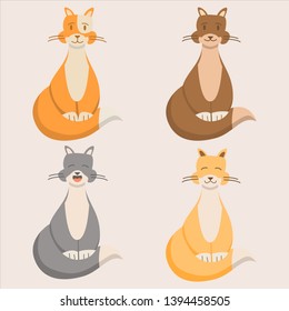 Set of cats. Cartoon character animal kitten. Flat vector. A concept an illustration for veterinary clinics and children's books.
