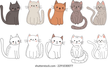 set of cats in cartoon style isolated, vector