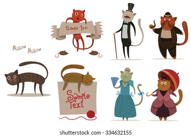 Set of cats did in flat style, vector