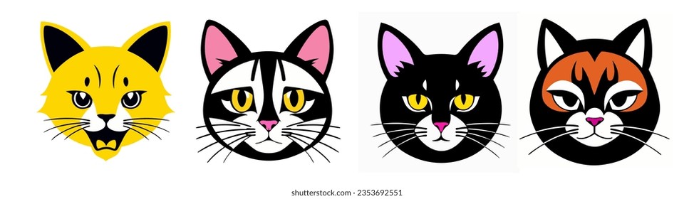 Poner gatos con ojos de diferentes colores, ojos simétricos, arte vectorial, arte pop. avatar de dibujos animados.