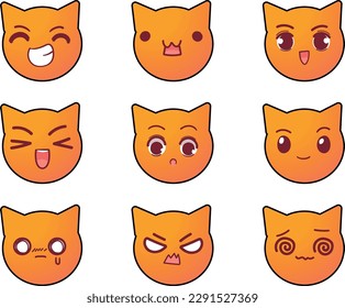 set of cats with different expression vector illustration . 